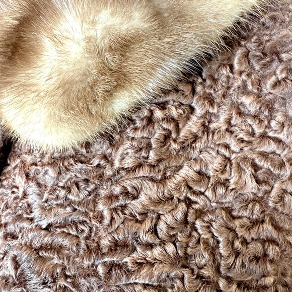 Vintage 60s Brown Persian Lamb Wool and Mink Fur Coat Size M-L - Picture 10 of 16